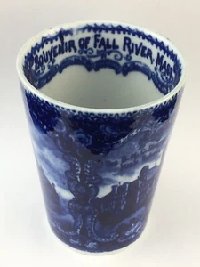 Vaso de recuerdo antiguo Flow Blue FALL RIVER, MASS - Imagen 1 de 8
