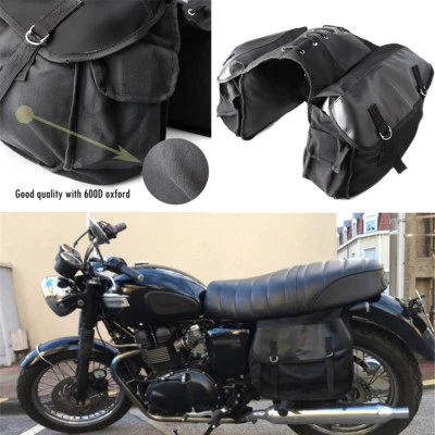 Black Motorcycle Universal Saddle Bag Travel Tool Storage Canvas Pouch Box - Image 1 of 4