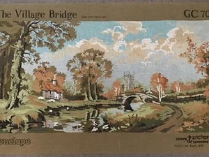 Penelope Needlecraft Large Vintage Canvas.The Village Bridge Printed Canvas. New - Picture 1 of 5