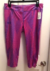 Under Armor Purple Geometric Athletic Capri Tights Girls Youth Size XL Heat Gear - Picture 1 of 14