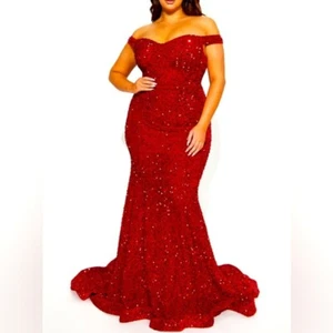 Plus Size Prom Dress, 1XL, Alora Sequin Maxi Gown - Red - Picture 1 of 6