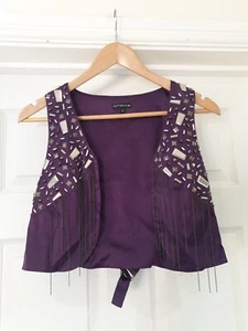 COTTON CLUB Waistcoat Purple Satin with Silver Beading & Chains Boho UK Size 14 - Picture 1 of 7