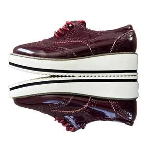 chunky platform oxford shoes burgundy patent brogue wingtip lace up us 7.5 - Picture 1 of 8