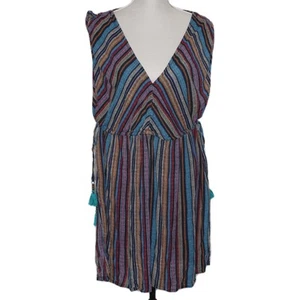 M&S Beach Dress Size 14 Navy Striped Summer Tie Waist Tassles Holiday Cover Up - Picture 1 of 22
