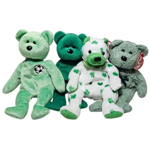 Ty Beanie Babies Lot of 4 Kicks Shamrocks Clover Erin Green Stuffed Animal Toys - Picture 1 of 12