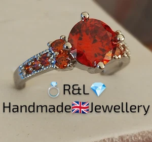 B1E: Woman White Gold Silver Ring. Size Z-Z1. Lab-Created 8mm Round Cut Red Ruby - Picture 1 of 8