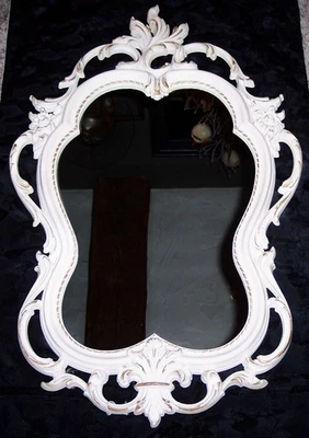 Espejo Syroco MCM Oro Blanco Ornamentado Hollywood Regencia Pared Barroca Francesa EE. UU. Foto 1 de 4