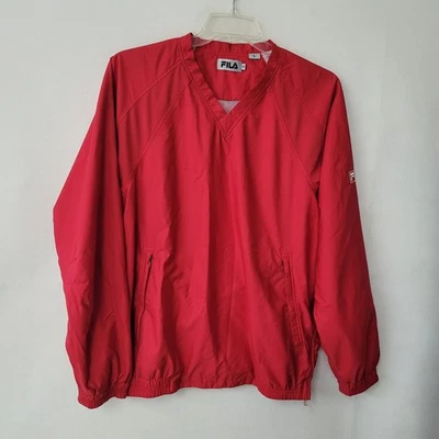 FILA Mens Pullover Windbreaker Jacket Red V Neck Long Sleeve Logo Size M Golf - Image 1 of 4