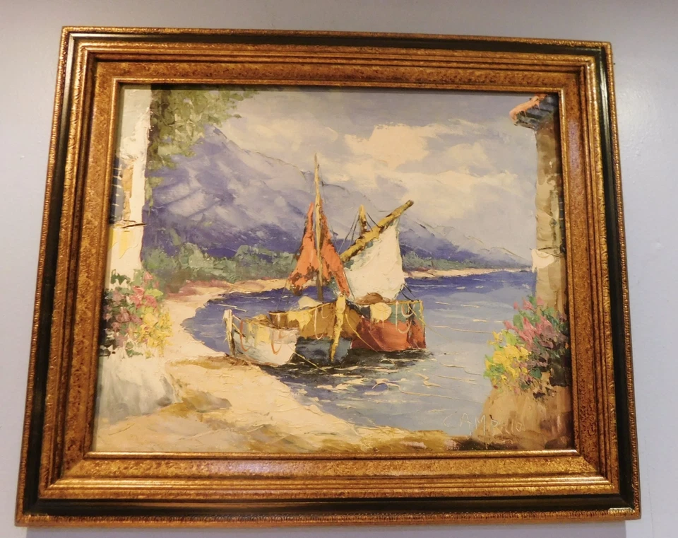 1970 Oil Painting ITALIAN Giovanni Camprio B.1915 IMPRESSIONIST SEASCAPE 16 X 2O - Image 1 of 4