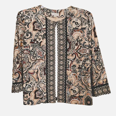 Chaqueta Joan Rivers Frente Abierto Beige/Marrón Cachemira Manga 3/4 Poliéster ~ Talla L Foto 1 de 4