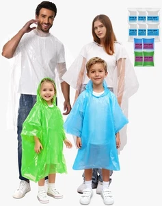 Disposable Rain Poncho Family 10 Pack for Adults & with Hood - 2X-Thicker for... - Picture 1 of 6