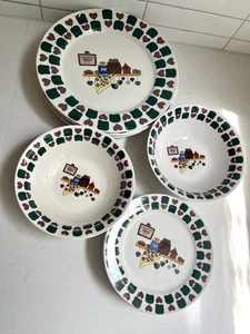 Vintage GEI Primitive Country Dishes Apple Pie 4 Bowls 8 Plates Farmhouse Set - Picture 1 of 7