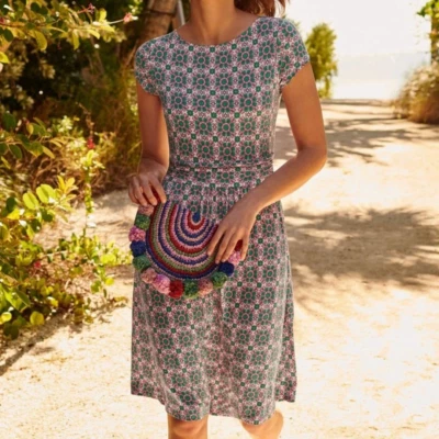 NUEVO CON ETIQUETAS Boden Amelie Manga Corta Jersey Camisa Vestido Bolsillos 4 Pequeño Rosa Verde Boho Foto 1 de 4