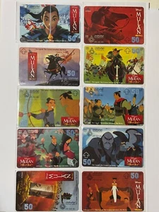 Vintage PHONE CARD completed set of 10 from MULAN 1998 movie Thailand Disney - Zdjęcie 1 z 3