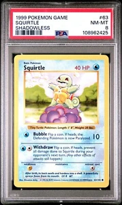 1999 Pokémon Game 63 SQUIRTLE Shadowless, PSA 8, NM-MINT - Picture 1 of 3