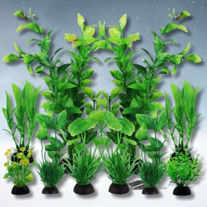 10Pcs Artificial Fish Tank Plants Fake Plastic Water Green Plants Aquarium Decor - Picture 1 of 9