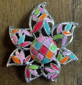 Best Colorful Neon Silver Tone Flower Pin Brooche Pendant Necklace - Picture 1 of 5