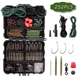 252pcs Carp Fishing Tackle Kit Anti Tangle Sleeves Rolling Swivels Hooks Clips - Picture 1 of 6