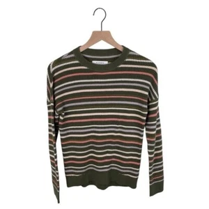REI Cooperative Women's Wallace Lake Waffle Sweater Size XS Green Striped Cotton - Picture 1 of 8