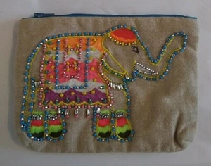 Cupcakes & Cartwheels Elephant Beaded Embroidered Make Up Bag Purse India - Picture 1 of 7