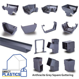 PVC Square Anthracite Grey Gutter Guttering | Brackets | Clips | Downpipe | UPVC