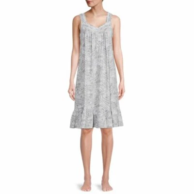 WHITE GRAY SECRET TREASURES SLEEVELESS PAISLEY NIGHTGOWN COTTON SPANDEX SMALL  - Image 1 of 4
