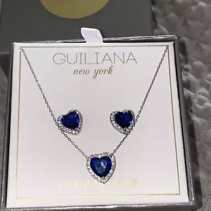 Guliana New York Sterling Silver Sapphire & Crystal Necklace & Earrings Set - Picture 1 of 10