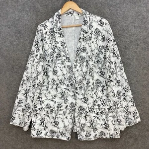 Joie Womens Linen Jacket Size XL Extra Large White Black Floral Button 49112 - Picture 1 of 11