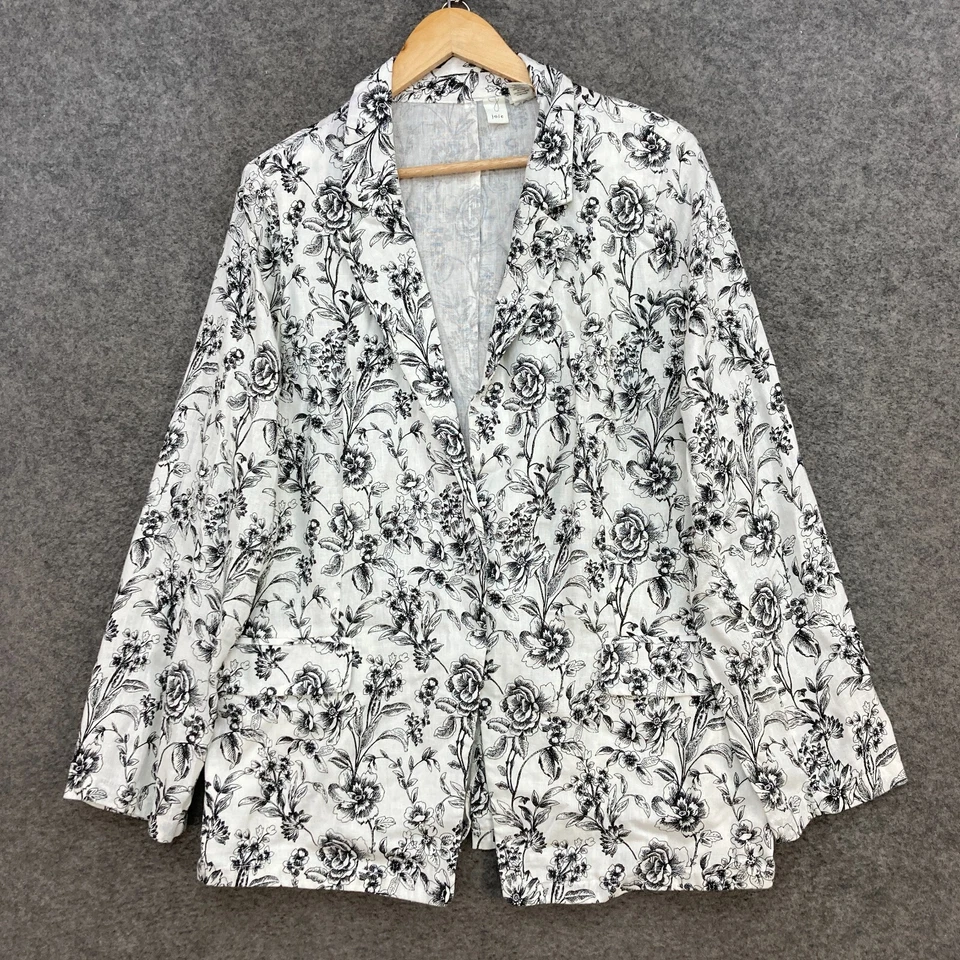 Joie Womens Linen Jacket Size XL Extra Large White Black Floral Button 49112 - Image 1 of 4
