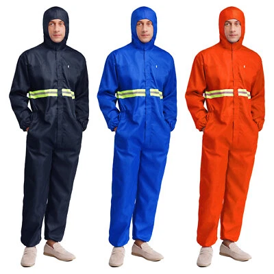 Mens Work Coverall Hooded Reflective Stripes Long Sleeve Jumpsuits Coveralls - Image 1 of 3