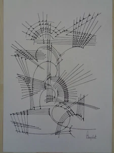 OP-Art Grafik Zeichnung, Sakrale Komposition, Es kommt ein Schiff .. , Burgschat - Bild 1 von 2