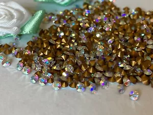 Swarovski #1012 Vintage Rhinestones Crystal AB Gold Foiled REPAIR Size option - Picture 1 of 18