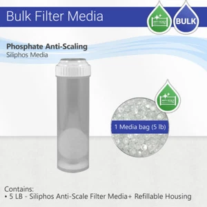 Max Water Siliphos Anti-Scale Filter Media 5-Pound Bag 5 Lbs with Clear Housing - Picture 1 of 2