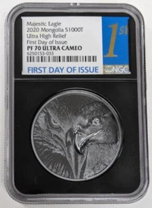 2020 Mongolia Majestic Eagle 2oz .999 Silver NGC PF70 UCam UHR FDOI - Picture 1 of 4