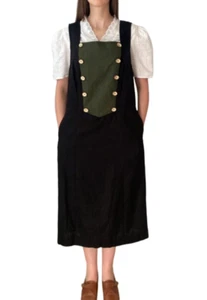 Vintage 80s Bavarian Linen dress pockets buttons Cottage Grunge - Picture 1 of 5