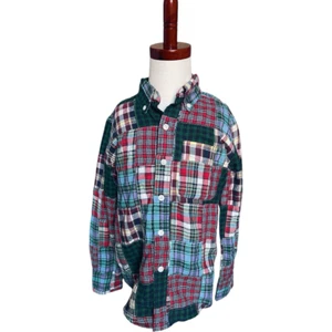 Youth Boys Gap Kids Holiday Patchwork Plaid Button Down Shirt - Sz S 6/7 - Picture 1 of 2