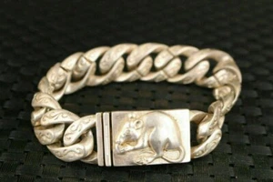 Rare Chinese Old Tibet Silver Handmade Mouse Statue Bracelet Jewelry Gift - Picture 1 of 4