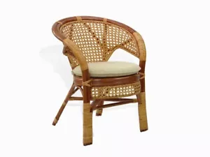 Lounge Chair Pelangi ECO Handmade Rattan Wicker w/ Cream Cushion, Cognac - Picture 1 of 12
