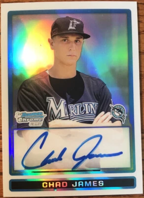2009 Bowman Chrome Draft Prospects Refractors Autograph Chad James #’d 108/500 - Image 1 of 2