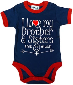 Divertido Body Bebé "I Love My Brother & Sisters This Much" Borde Babygrow Regalo - Imagen 1 de 1