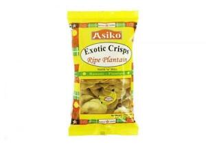 Asiko Exotic Ripe Plantain Crisps (Lightly Salted) 75g (Pack of 10)