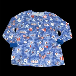 UA Uniform Advantage Scrub Jacket Shirt Small Patriotic Stars Stripes Flag Blue - Picture 1 of 14