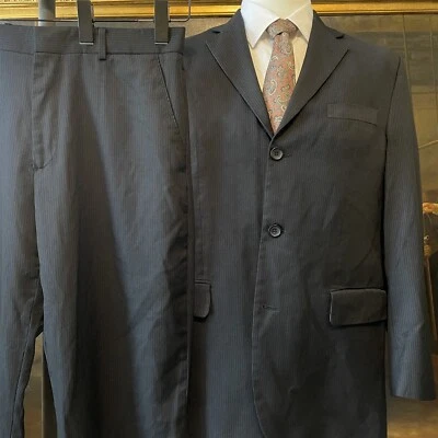 Костюм Banana Republic 42R 35 x 30 2 шт. черный в тонкую полоску эластичная шерстяная смесь 3Btn - Изображение 1 из 4