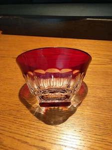 1 Handmade Hand Cut Crystal Hungary Ruby Cut To Clear Crystal Bowl 5" - Picture 1 of 12