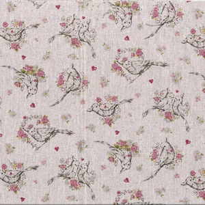 High Quality Linen Fabric Cute Birds Flowers Print PINK 110cm x 90cm FROM JAPAN - Picture 1 of 2