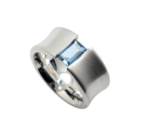Spannring Sterling Silber 925 mattiert Gr. 59 hellblauer Stein - Bild 1 von 3