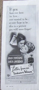 Letter from Unknown Woman Movie 1948 Joan Fontaine Louis Jourdon Advertisement - Picture 1 of 1