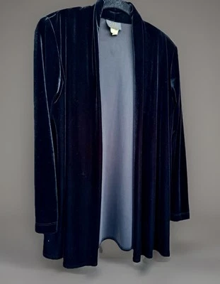Teddi Evening Black Velour Open Front Long Sleeve Vintage Jacket Shoulder Pad 8P - Image 1 of 4