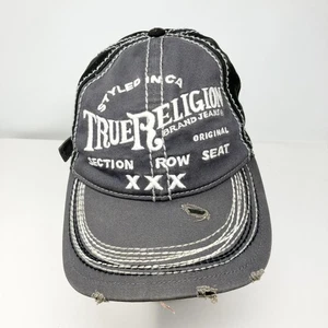 True Religion Hat Cap Strap Back Trucket Distressed Embroidered Horseshoe Y2K - Picture 1 of 9
