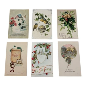 Lote de 6 postales antiguas de Navidad de principios de 1900 - en relieve con sello efímero - Imagen 1 de 14